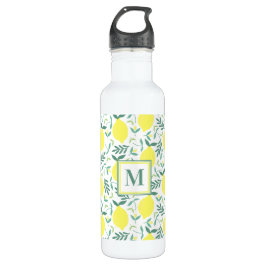 Lemon botanisches Monogramm-Muster Edelstahlflasche