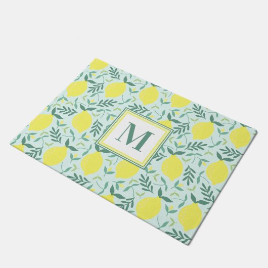 Lemon botanisches Monogramm-Muster Fußmatte (Schrägansicht)