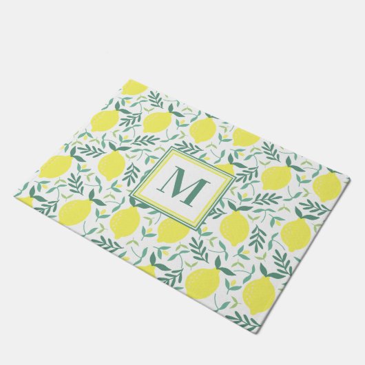 Lemon-botanisches Monogramm-Muster Fußmatte (Schrägansicht)