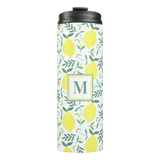 Lemon botanisches Monogramm-Muster Thermosbecher (Vorderseite)