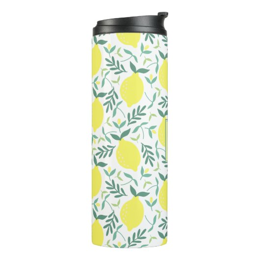 Lemon botanisches Monogramm-Muster Thermosbecher (Nach links gedreht)