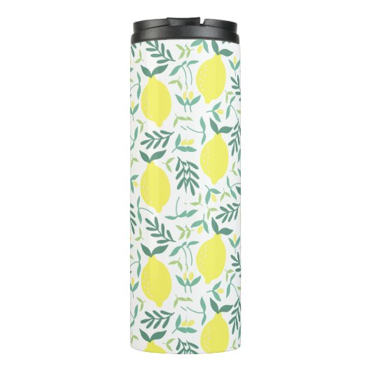 Lemon botanisches Monogramm-Muster Thermosbecher (Rückseite)