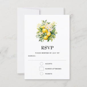 Lemon Bouquet mit einer Hochzeit mit weißen Blüten RSVP Karte