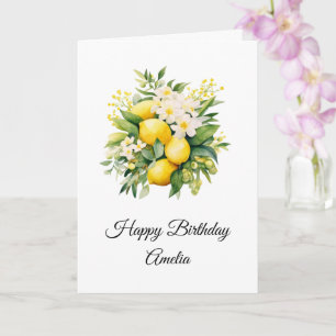 Lemon Bouquet mit weißen Blüten Geburtstag Karte