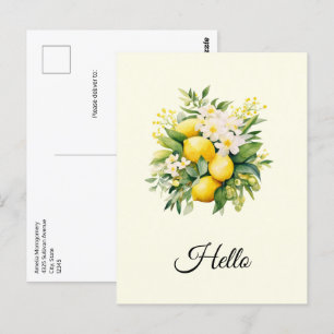 Lemon Bouquet mit weißen Blüten Hallo Postkarte