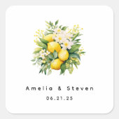 Lemon Bouquet mit weißen Blüten - Hochzeit Quadratischer Aufkleber (Vorderseite)