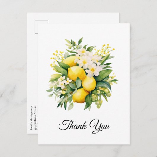Lemon Bouquet mit weißen Blüten Vielen Dank Postkarte (Vorne/Hinten)