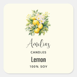 Lemon Bouquet with White Blossom - Candle Business Quadratischer Aufkleber