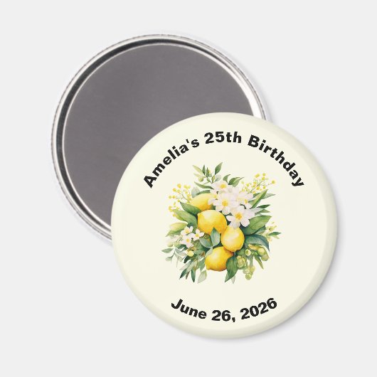 Lemon Bouquet with White Blossoms Birthday Magnet (Vorderseite/Rückseite)
