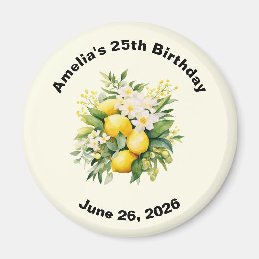 Lemon Bouquet with White Blossoms Birthday Magnet (Vorne)
