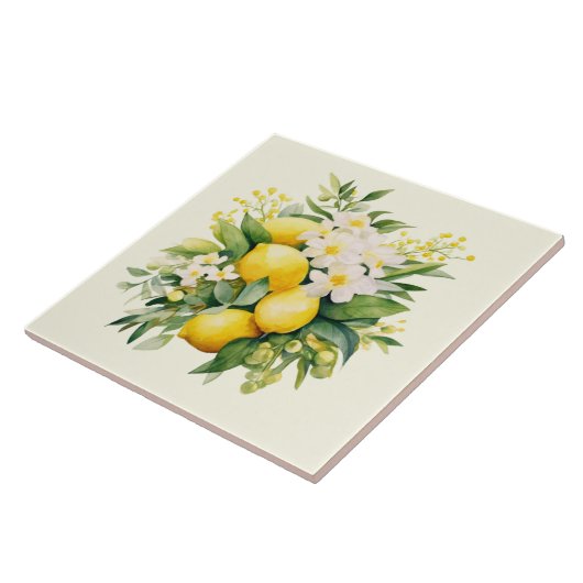 Lemon Bouquet with White Blossoms Fliese (Seite)