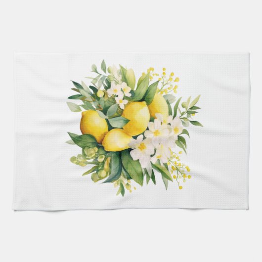 Lemon Bouquet with White Blossoms Geschirrtuch (Horizontal)
