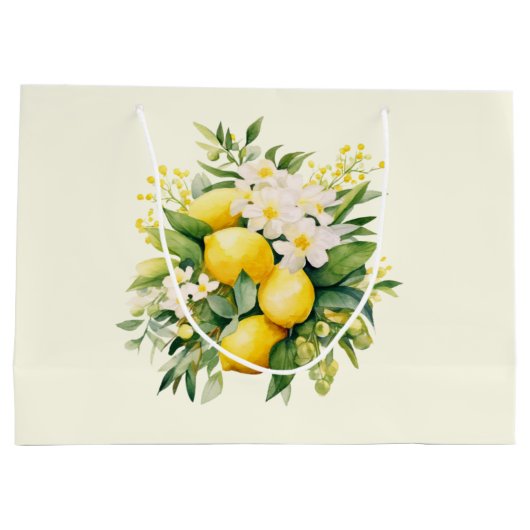 Lemon Bouquet with White Blossoms Große Geschenktüte (Rückseite)
