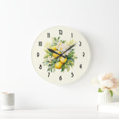 Lemon Bouquet with White Blossoms Große Wanduhr (Zuhause)