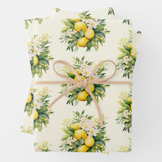 Lemon Bouquet with White Blossoms Pattern Geschenkpapier Set (Beispiel)