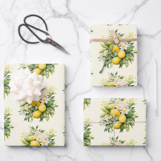 Lemon Bouquet with White Blossoms Pattern Geschenkpapier Set (Vorderseite)
