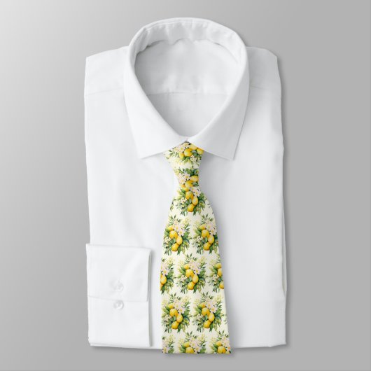 Lemon Bouquet with White Blossoms Pattern Krawatte (Gebunden)