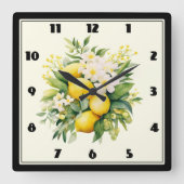 Lemon Bouquet with White Blossoms Quadratische Wanduhr (Vorderseite)