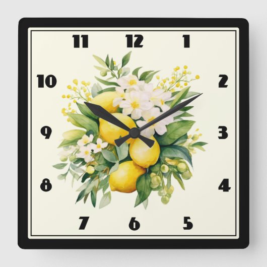 Lemon Bouquet with White Blossoms Quadratische Wanduhr (Vorderseite)