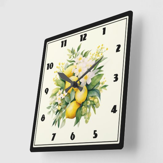 Lemon Bouquet with White Blossoms Quadratische Wanduhr (Winkel)