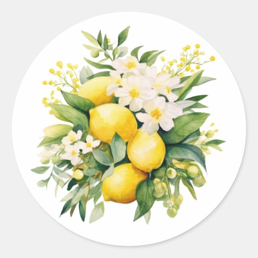 Lemon Bouquet with White Blossoms Runder Aufkleber (Vorderseite)