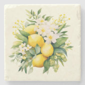 Lemon Bouquet with White Blossoms Steinuntersetzer (Vorderseite)
