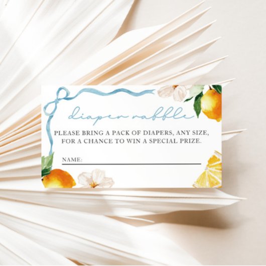 Lemon & Bows Baby Shower Diaper Raffle Entry Begleitkarte