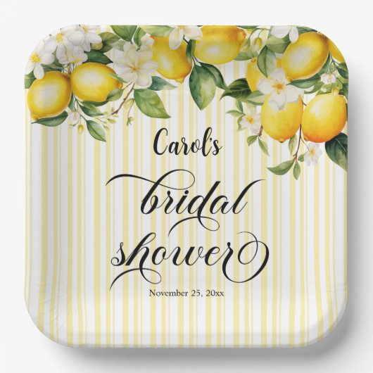Lemon Branch Mediterranean Summer Brautparty Pappteller (Vorderseite)
