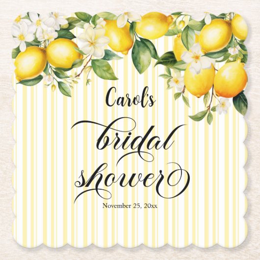 Lemon Branch Mediterranean Summer Brautparty Untersetzer (Vorderseite)