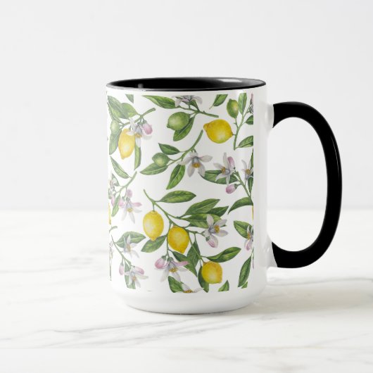 Lemon branches with blossoms and fruit on white tasse (Rechts)