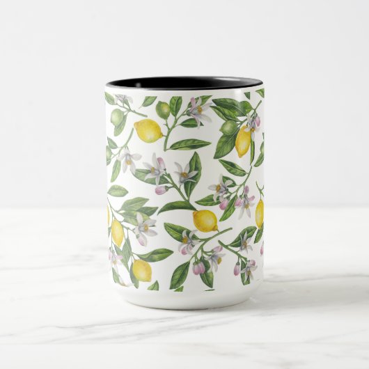 Lemon branches with blossoms and fruit on white tasse (Zentrum)