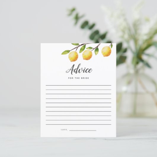 Lemon Brautparty Advice for the Bride Card (Stehend Vorderseite)