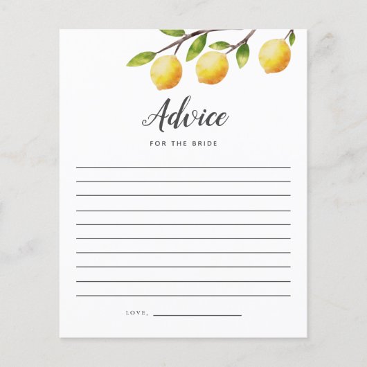 Lemon Brautparty Advice for the Bride Card (Vorderseite)