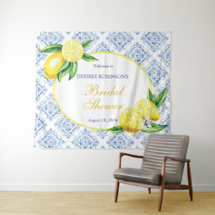 Lemon Brautparty Blue Tile Italienischer Hintergru Wandteppich