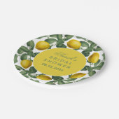 Lemon Brautparty Botanical Fruit Elegantes Skript Pappteller (Schrägansicht)