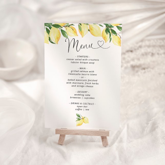 Lemon Brautparty Elegantes Menü Einladung