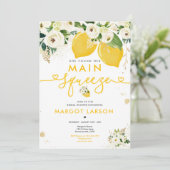 Lemon Brautparty Floral Lemon Hauptpresse Einladung (Stehend Vorderseite)