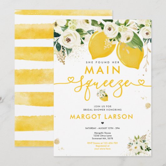 Lemon Brautparty Floral Lemon Hauptpresse Einladung (Vorne/Hinten)