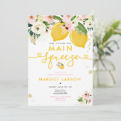 Lemon Brautparty Floral Lemon Hauptpresse Einladung (Stehend Vorderseite)