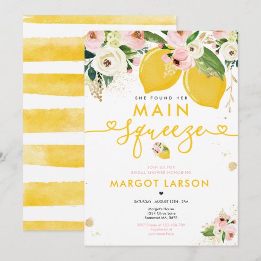 Lemon Brautparty Floral Lemon Hauptpresse Einladung (Vorne/Hinten)