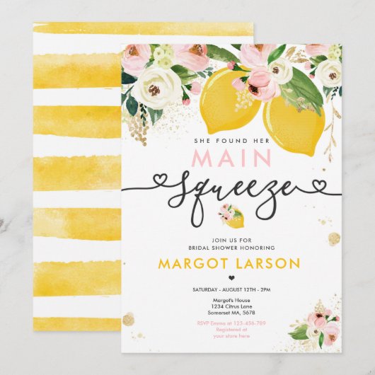Lemon Brautparty Floral Lemon Main Squeeze Einladung (Vorne/Hinten)