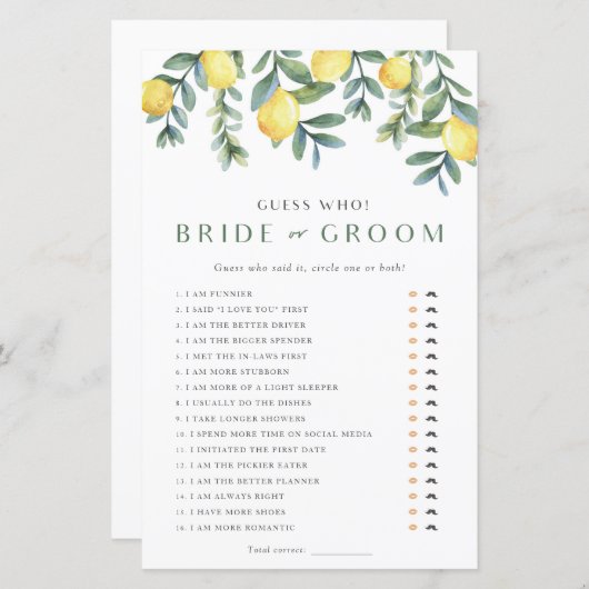 Lemon Brautparty Game Er sagte: "Sie sagte (Vorne/Hinten)