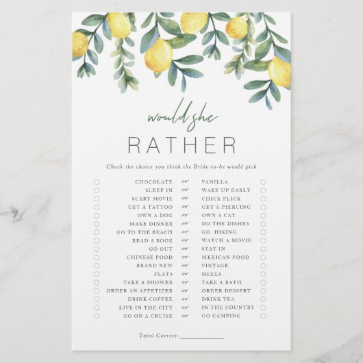 Lemon Brautparty Game Wäre sie lieber (Vorderseite)