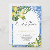 Lemon Brautparty - Italienisch Blaue Fliesen Einladung (Vorderseite)