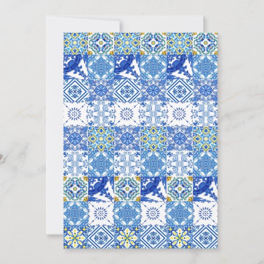 Lemon Brautparty - Italienisch Blaue Fliesen Einladung (Rückseite)