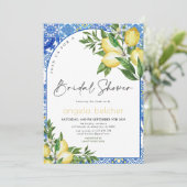 Lemon Brautparty - Italienisch Blaue Fliesen Einladung (Stehend Vorderseite)