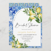 Lemon Brautparty - Italienisch Blaue Fliesen Einladung (Vorne/Hinten)
