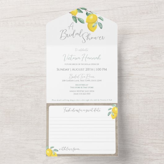 Lemon Brautparty mit Date Night Card All In One Einladung (Innen Boden)