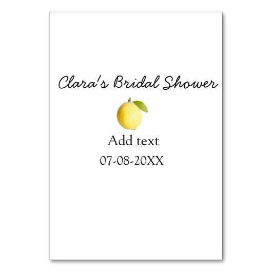 Lemon Brautparty modern schlicht und rustikal b Tischnummer (Vorderseite)