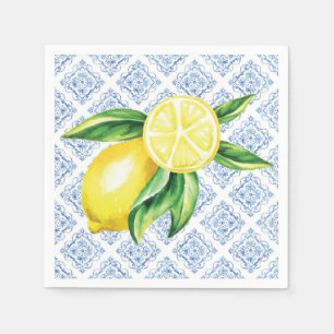 Lemon Brautparty Napkins, Blue Tile Napkins Serviette